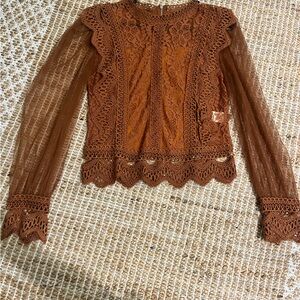 Lace Long Sleeve Top in Rust